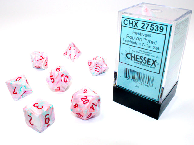 Chessex: Festive Pop Art / Red 7 Dice Set